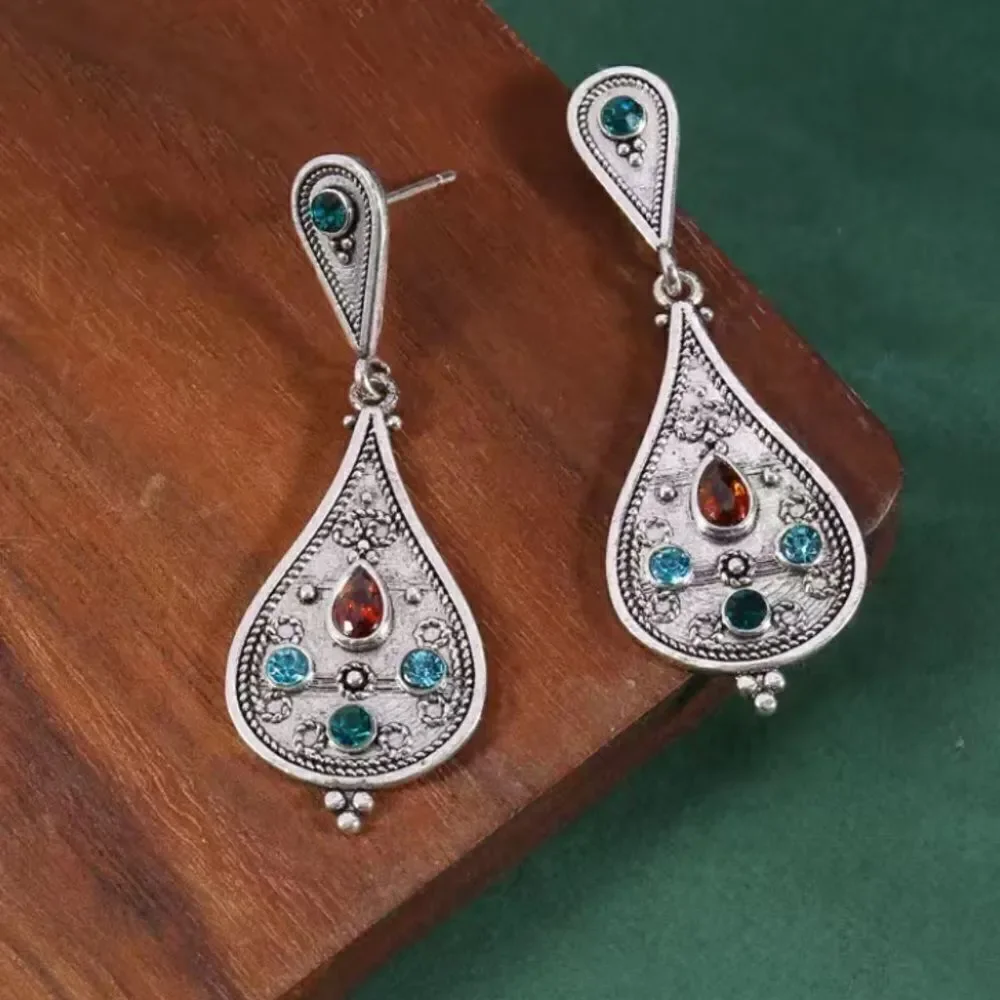 🔅🆕 ✨Bohemian Water Drop Silver Plated Dangle Earrings With Shiny Zircon ✨